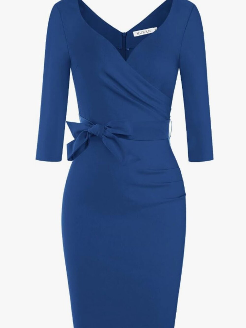 MUXXN Women's Vintage Faux Wrap V Neck 3/4 Sleeve Formal Classic Party Dress